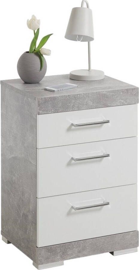FDB Furniture Nachtkastje Bristol 64 cm hoog in grijs beton met wit