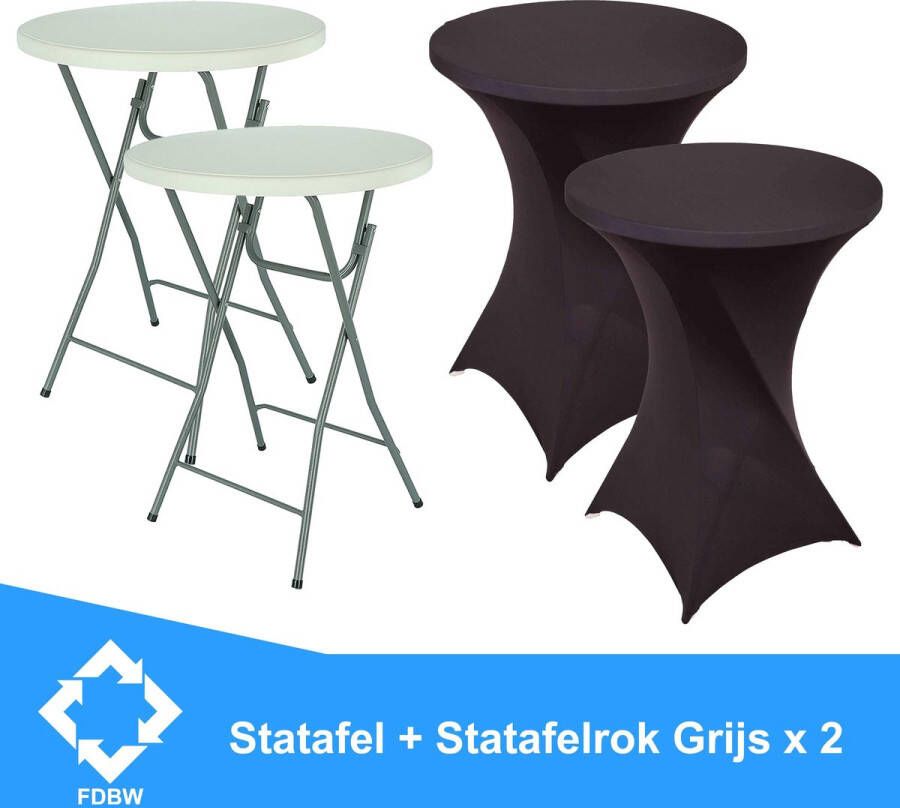 FDBW Statafel x 2 + Grijs Statafelrok x 2 – 80 cm Dia x 110 cm hoog – Cocktailtafel – Hoge staan tafel – Breed Blad – Inclusief Grijs Statafelhoes – Staantafelrok Stretch Rok