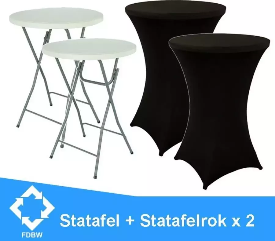 FDBW Statafel + Zwarte Statafelrok x 2 – 80 cm Dia x 110 cm hoog – Breed Blad – Inclusief Zwarte Statafelhoes