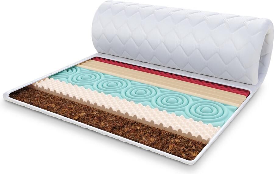 FDM FRUTI MET KOKOS Topmatras 140x200 cm Koudschuim Topmatrassen Topper Tweepersoons Hoogte 5 cm H3 HR H30 en Kokos Masserend Öko-Tex gecertificeerd Afritsbaar hoes wasbaar Antiallergisch en Ademende
