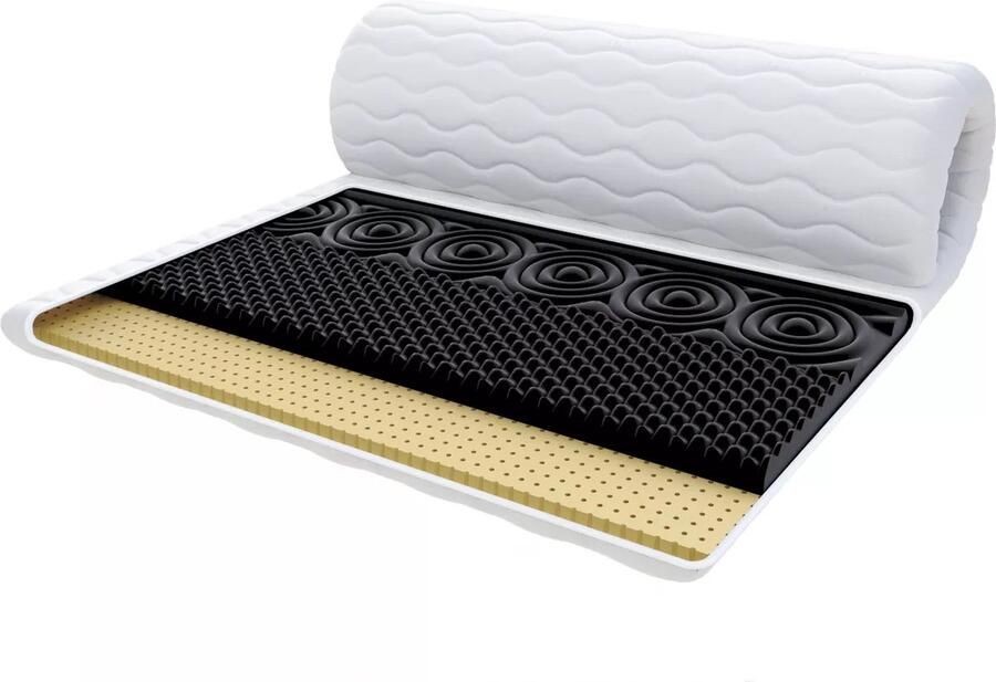 FDM NERO MET LATEX Topmatras 140x200 cm Koudschuim Topmatrassen Topper Tweepersoons Hoogte 7 cm H3 HR H30 en Latex Masserend Öko-Tex gecertificeerd Afritsbaar hoes wasbaar Antiallergisch en Ademende