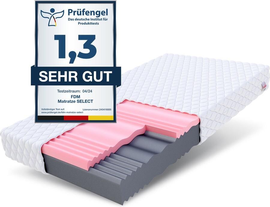 FDM SELECT Matras 80x200 cm Koudschuim Matrassen Eenpersoons Hoogte 14 cm H3 en H4 Dubbelzijdig 7 zones Afritsbaar hoes wasbaar Öko-Tex gecertificeerd Antiallergisch en Ademende