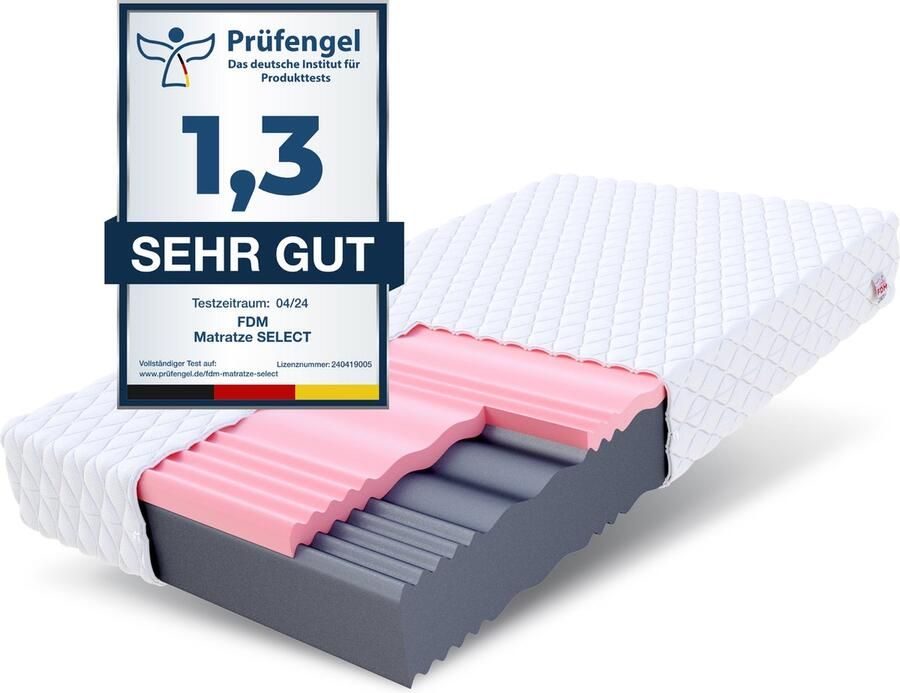 FDM SELECT MAX Matras 140x200 cm Koudschuim Matrassen Tweepersoons Hoogte 18 cm H3 en H4 Dubbelzijdig 7 zones Afritsbaar hoes wasbaar Öko-Tex gecertificeerd Antiallergisch en Ademende