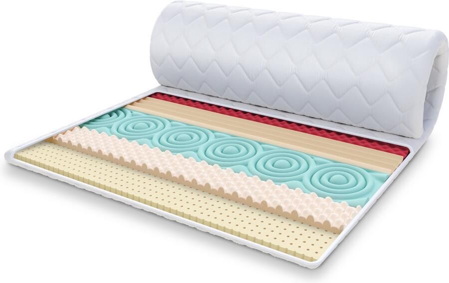 FDM FRUTI MET LATEX Topmatras 80x200 cm Koudschuim Topmatrassen Topper Eenpersoons Hoogte 6 cm H2 en H4 HR H30 en Latex Masserend Öko-Tex gecertificeerd Afritsbaar hoes wasbaar Antiallergisch en Ademende