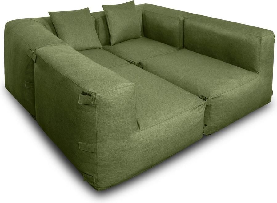 Feel Furniture Binnen en Buiten bank Odin 5 Persoonsbank Groen Met Hocker