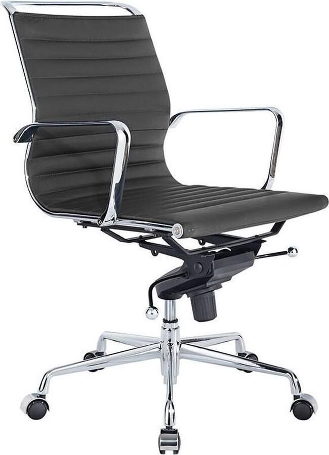 Feel Furniture Lage design bureaustoel Echt leer Donkergrijs