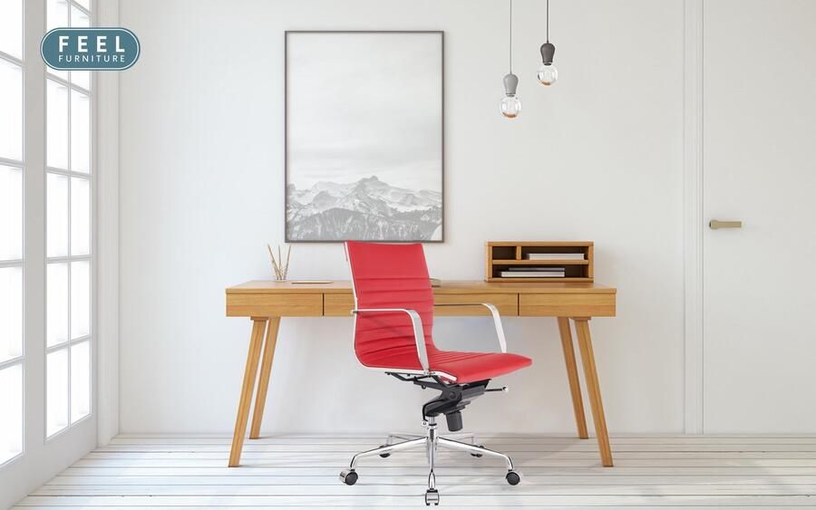 Feel Furniture Luxe Executive bureaustoel van 100% rundleer Lage rugleuning – Rood - Foto 2