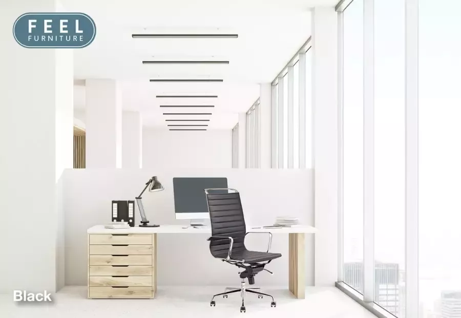 Feel Furniture Luxe design bureaustoel van 100% rundleer Hoge rugleuning Zwart - Foto 3