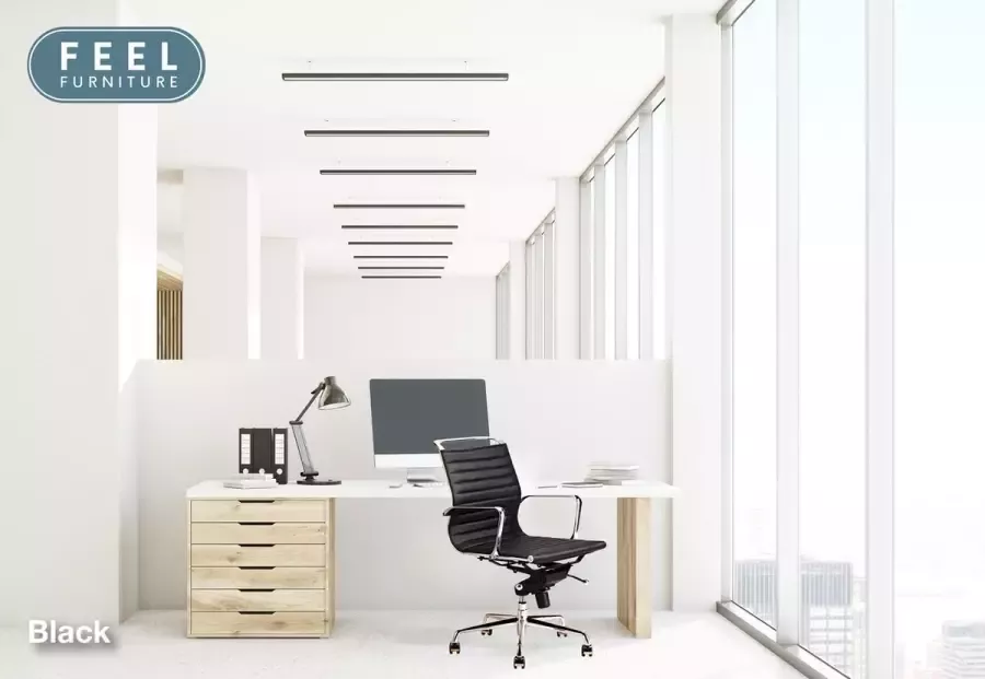Feel Furniture Luxe design bureaustoel van 100% rundleer lage rugleuning Zwart - Foto 2
