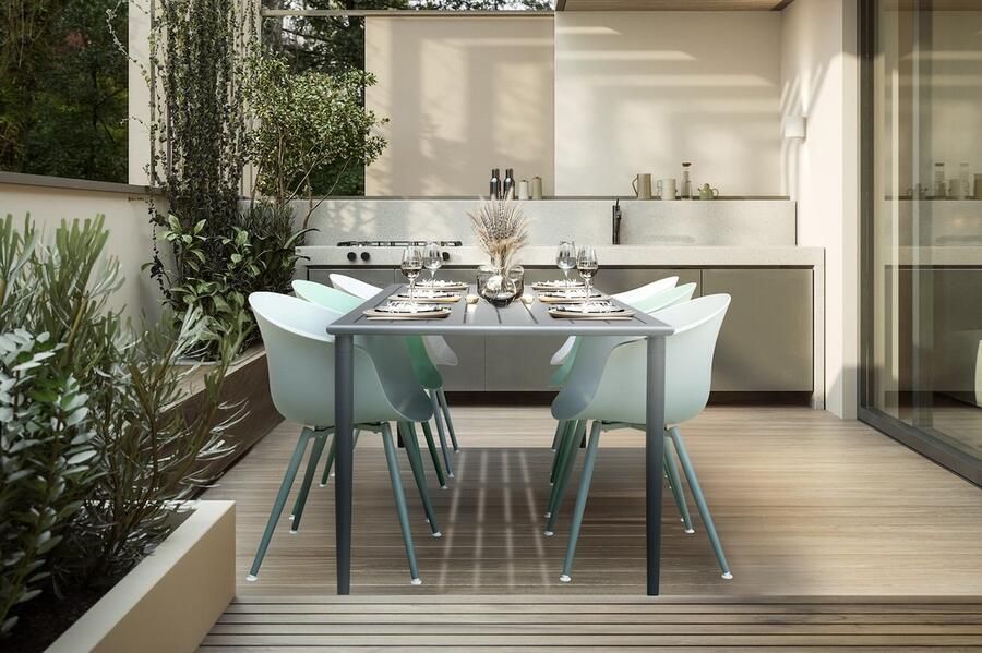 Feel Home Luxe eettafel voor buiten 200x90 cm Met 6 kuipstoelen