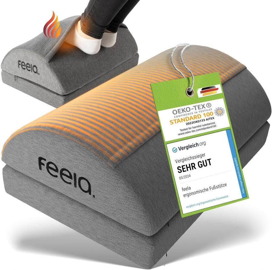 Feela . Voetensteun Bureau [VERGELIJKINGSWINNAAR] met nieuwe voetenwarmerzak Te gebruiken als voetenbankje of voetensteun op kantoor Voetensteun In hoogte verstelbaar (Donkergrijs)