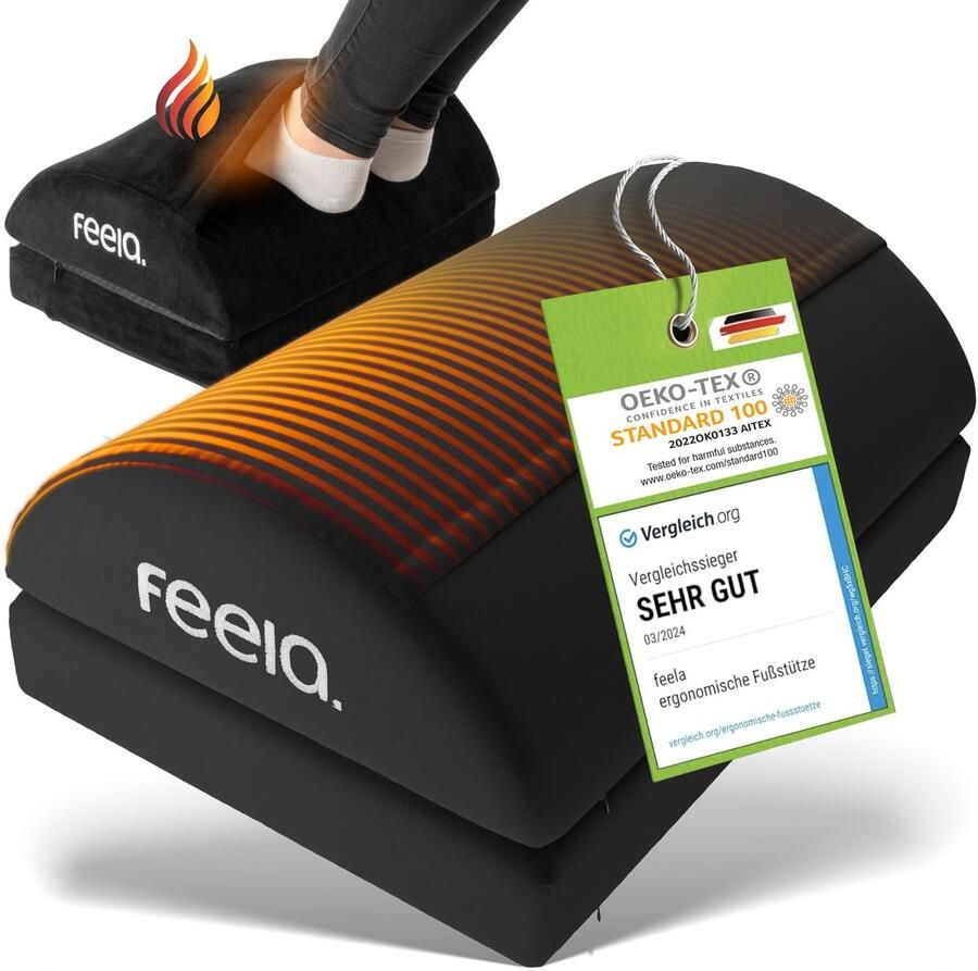 Feela . Voetensteun Bureau [VERGELIJKINGSWINNAAR] met nieuwe voetenwarmerzak Te gebruiken als voetenbankje of voetensteun op kantoor Voetensteun In hoogte verstelbaar (Zwart)