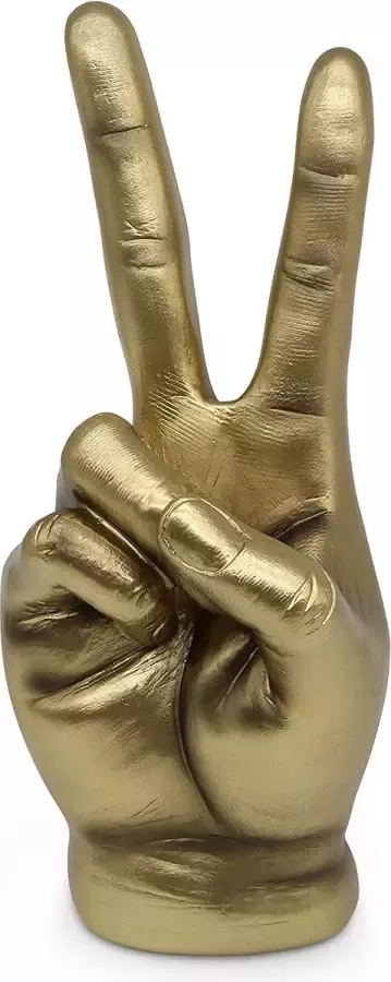 FeinKnick Victory teken ter decoratie moderne sculptuur in goud gouden hand van marmoriethars 20 cm voor bureau woonkamer en kantoor design decoratie vingers vergild as a peace symbol