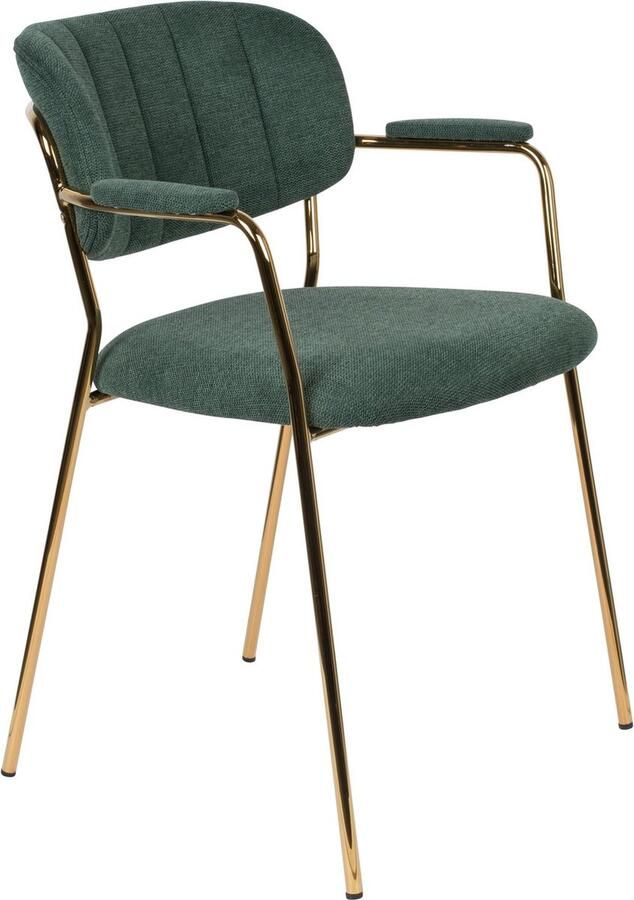 Housecraft Living Housecraft Jolien Eetkamerstoelen met armleuning Goud Dondergroen Set van 2 - Foto 2
