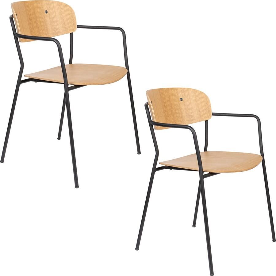 Housecraft Living Housecraft Jolien Eetkamerstoelen met armleuning Zwart Wood Set van 2