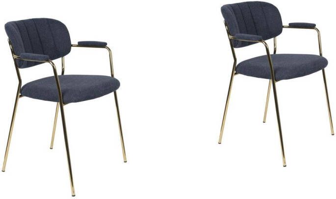 Housecraft Living Housecraft Jolien Eetkamerstoelen Goud Donker Blauw Set van 2