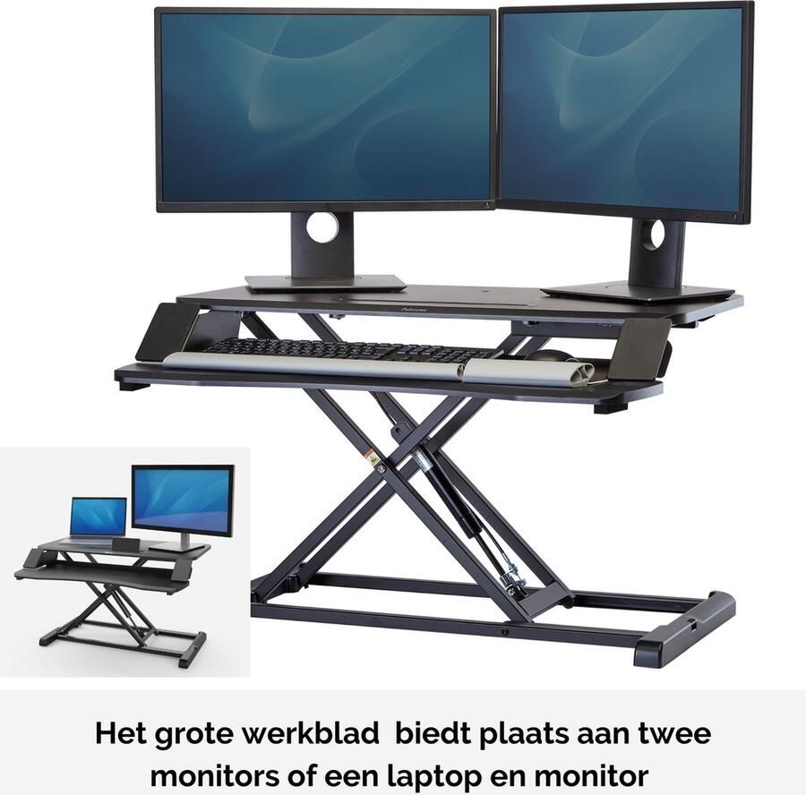 Fellowes Corsivo Zit-sta verhoger met gasveer Ergonomisch voor op het bureau