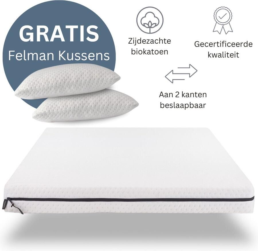 Felman Basic Topper Inclusief 2 Kussens Topdekmatras Anti Allergie Ergonomisch 6 cm dik 180x200 cm - Foto 2