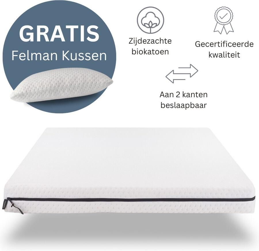 Felman Premium Hybrid Topdekmatras 80 x 200 cm Inclusief Hoeslaken Ergonomisch Organisch Biokatoen 7 cm dik - Foto 2