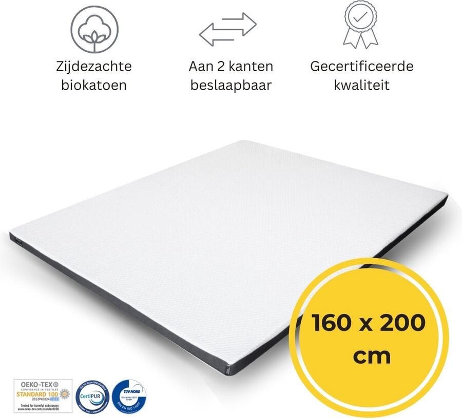 Felman Premium Hybrid Topdekmatras 160 x 200 cm Ergonomisch Organisch Biokatoen 7 cm dik