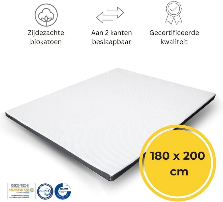 Felman Premium Hybrid Topdekmatras Ergonomisch Organische Biokatoen 7 cm 180x200 cm