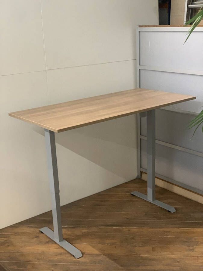 FERBOX Kantoor & Design FB01 elektrisch zit sta bureau met memory grijs onderstel havanna blad NU MET GRATIS USB OPLADER! 160 x 80 NIEUW