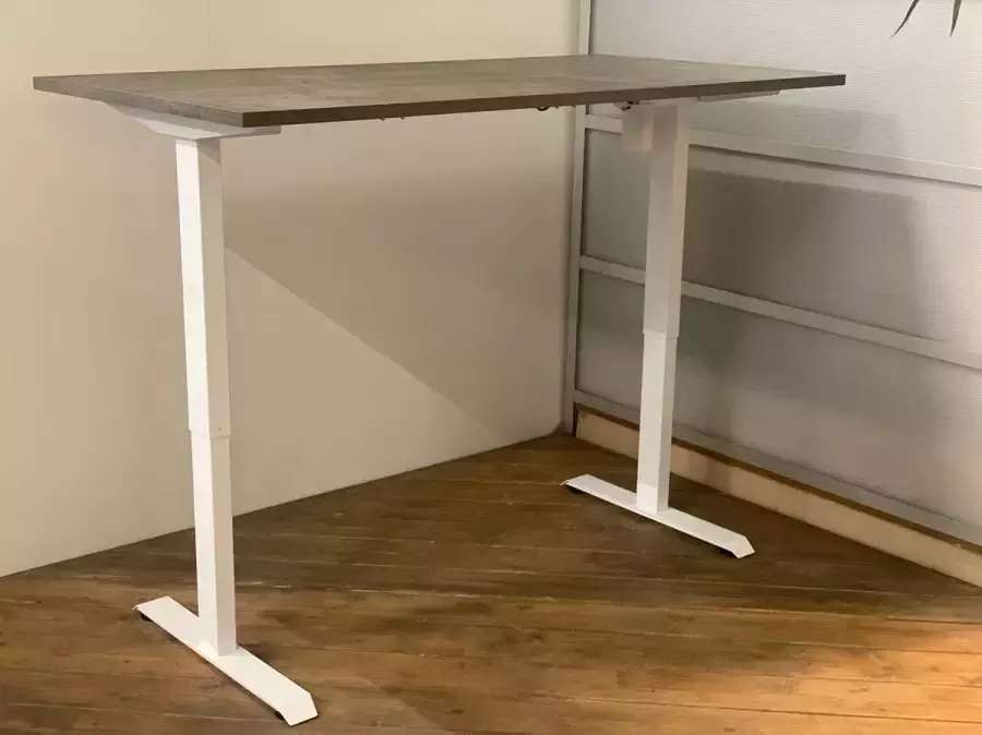 FERBOX Kantoor & Design FB01 elektrisch zit sta bureau met memory grijs onderstel logan donker eiken blad NU MET GRATIS USB OPLADER! 140 x 80 NIEUW