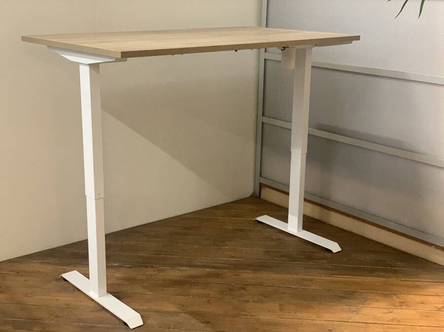 FERBOX Kantoor & Design FB01 elektrisch zit sta bureau met memory wit onderstel robson midden eiken blad NU MET GRATIS USB OPLADER! 180 x 80 NIEUW