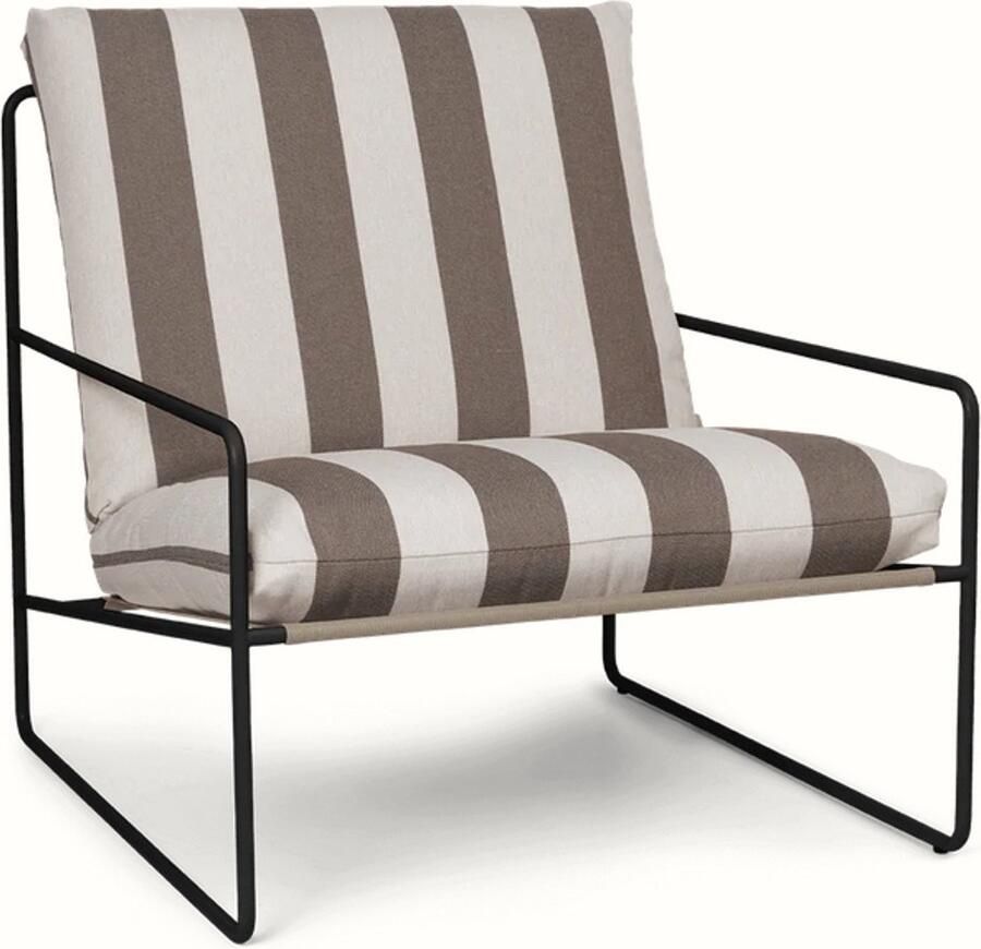 FERM Living Desert 1-seater 1-zits Zwart Stripe zand Dolce buiten fauteuil