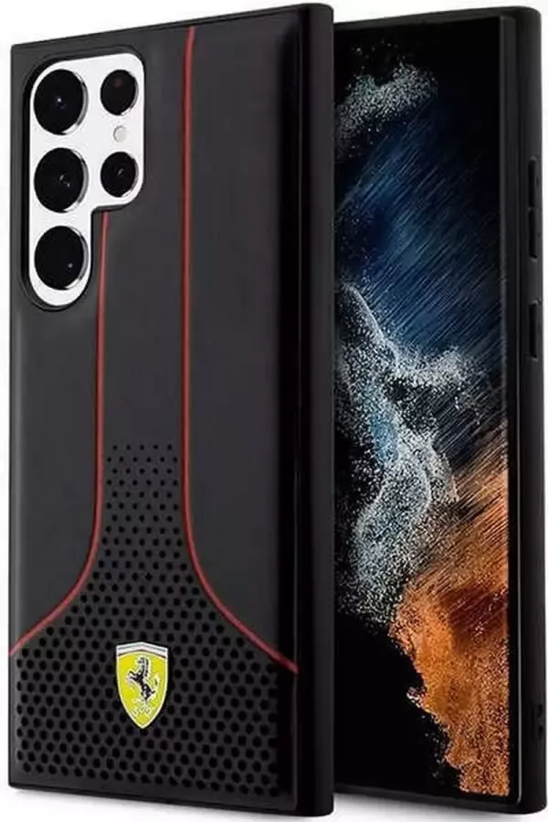 Ferrari Perforated Bottom Back Case voor Samsung Galaxy S23 Ultra (S918) Zwart