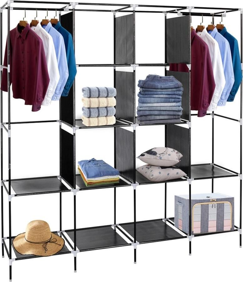 FIBILA Kunststof Kast Kunststof Kastje Kunststof Kasten Berging Kledingkast Draagbare Kledingkast Compact Opvouwbaar Opbergkast Zwart