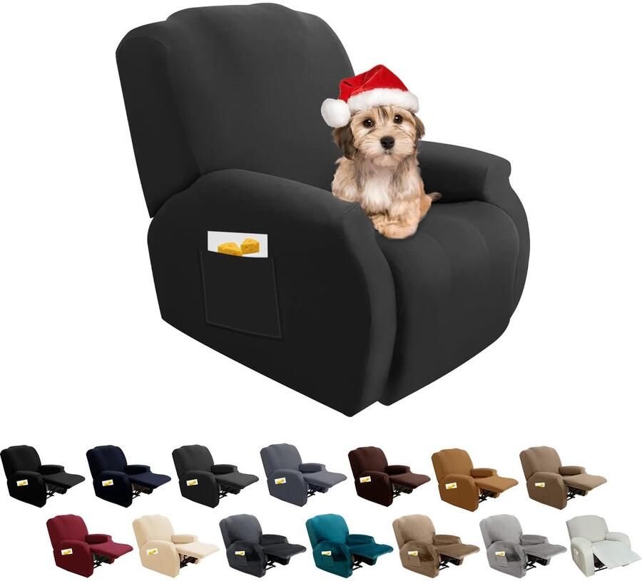 FIGOOO Stretch hoes voor relaxstoel 4-delige stretch fauteuilhoes relaxstoel met zijvak fauteuilbeschermer voor relaxstoel elastisch wasbare fauteuilhoes hoes voor relaxstoel donkergrijs