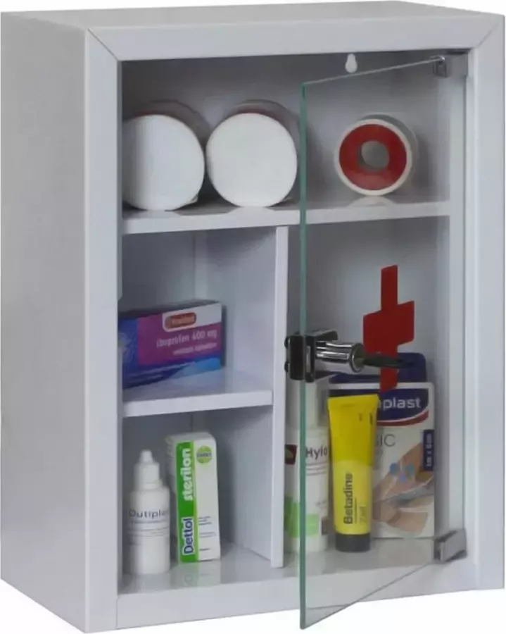Filex Kluis Lichtgrijs Metaal Security medicijnkast met glazen deur grijs