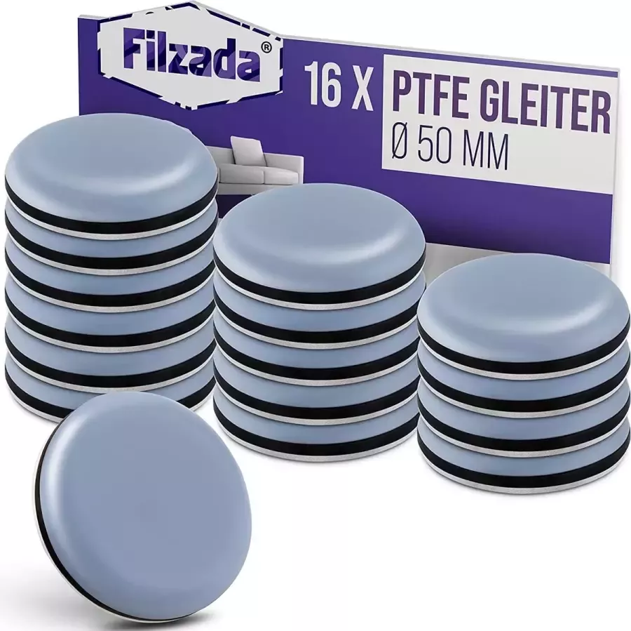 Filzada 16 x zelfklevende teflonglijders Ø 50 mm (rond) professionele meubelglijders tapijtglijders PTFE (teflon)
