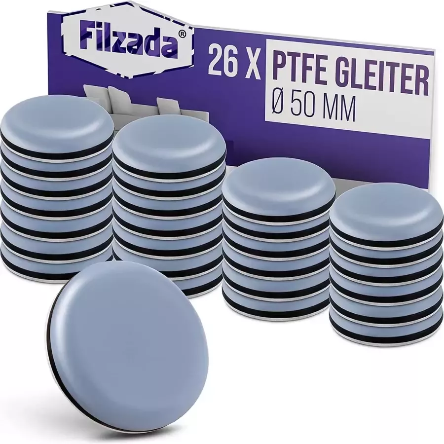 Filzada 26 x zelfklevende teflonglijders Ø 50 mm (rond) professionele meubelglijders tapijtglijders PTFE (teflon)