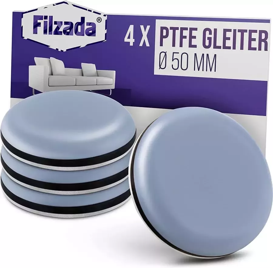 Filzada 4 x zelfklevende teflonglijders Ø 50 mm (rond) professionele meubelglijders tapijtglijders PTFE (teflon)