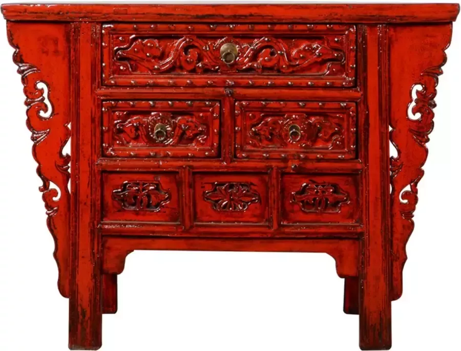 Fine Asianliving Antiek Chinees Dressoir Rood Glanzend B114xD50xH88cm Chinese Meubels Oosterse Kast - Foto 1