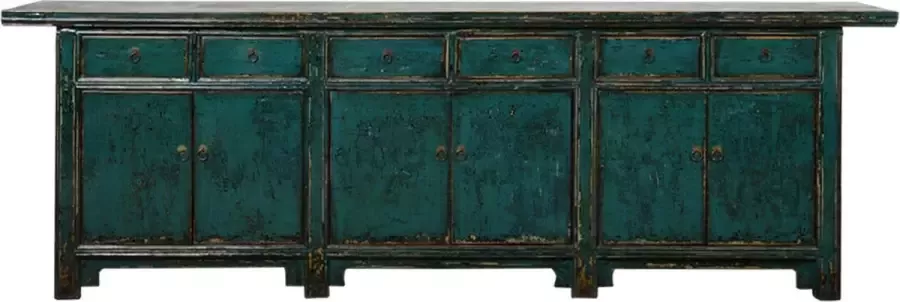 Fine Asianliving Antiek Chinees Dressoir Teal Glanzend B263xD46xH89cm Chinese Meubels Oosterse Kast