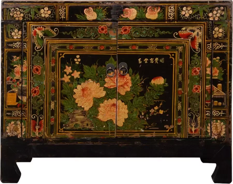 Fine Asianliving Antieke Chinese Dressoir Handbeschilderd Bloeiend B88xD38xH70cm Chinese Meubels Oosterse Kast