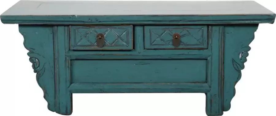 Fine Asianliving Antiek Chinese Low Kast Blue High Gloss W101xD45xH42cm Chinese Meubels Oosterse Kast