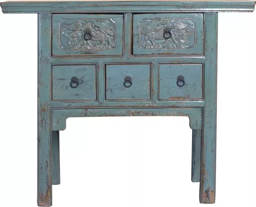 Fine Asianliving Antieke Chinese Sidetable Blauw Handgesneden B102xD42xH84cm Chinese Meubels Oosterse Kast
