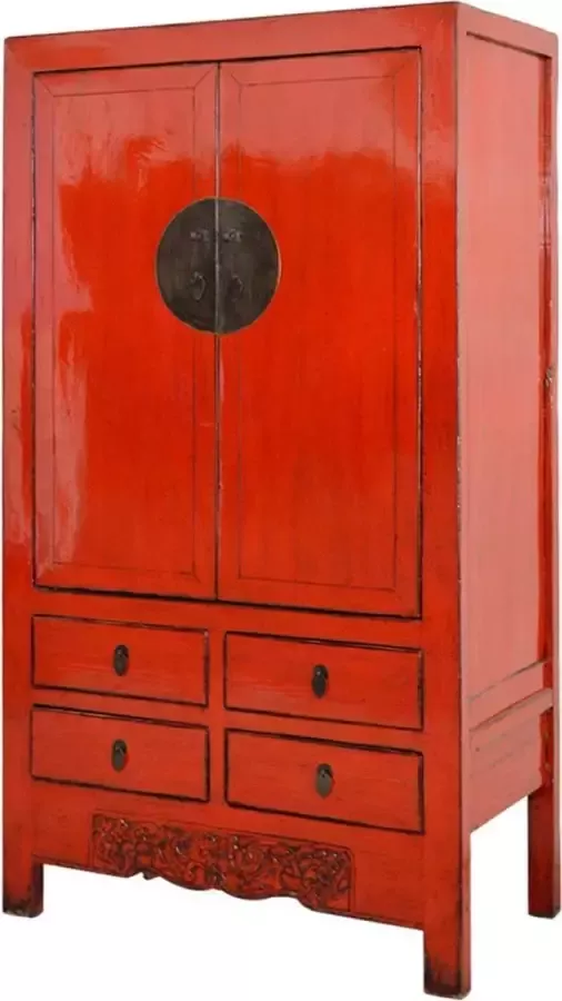 Fine Asianliving Antieke Chinese Bruidskast Rood Glossy + - B103x49xH186cm Chinese Meubels Oosterse Kast - Foto 1