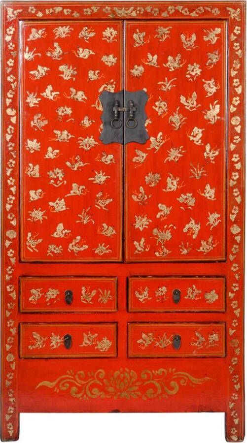 Fine Asianliving Antieke Chinese Bruidskast Rood Goud Handgeschilderd B105xD50xH188cm Chinese Meubels Oosterse Kast - Foto 2