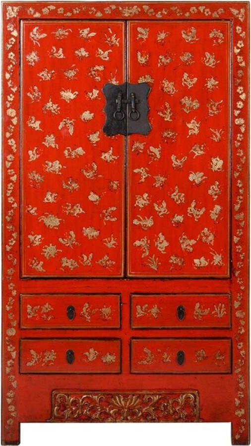 Fine Asianliving Antieke Chinese Bruidskast Rood Goud Handgeschilderd B105xD50xH188cm Chinese Meubels Oosterse Kast - Foto 1