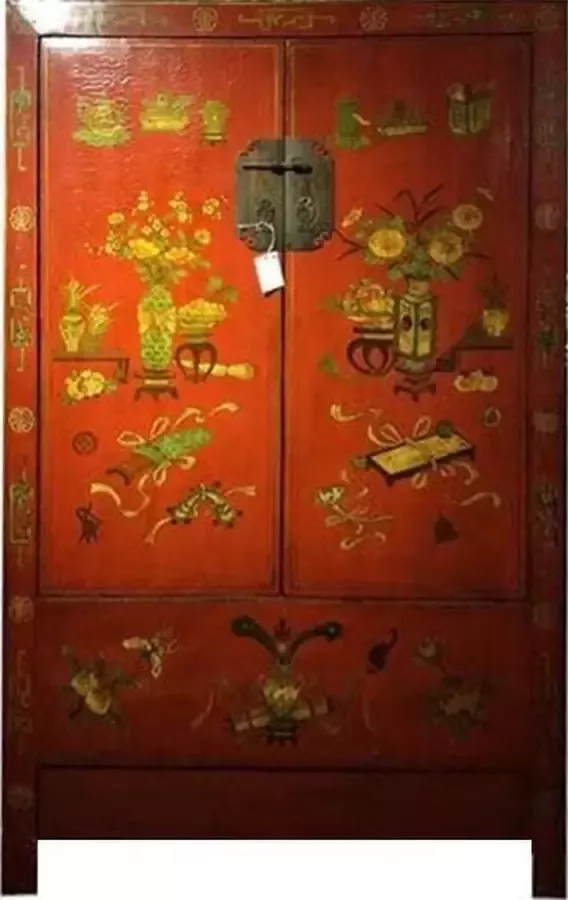 Fine Asianliving Antieke Chinese Bruidskast Rood Handgetekend 20e eeuw B114xD51xH183cm Chinese Meubels Oosterse Kast - Foto 1