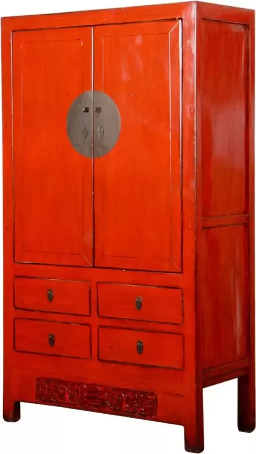 Fine Asianliving Antieke Chinese Bruidskast Rood High Gloss B107xD51xH190cm Chinese Meubels Oosterse Kast