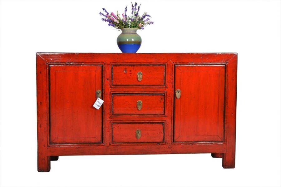 Fine Asianliving Antieke Chinese Dressoir Rood 3 lades Gansu China Chinese Meubels Oosterse Kast