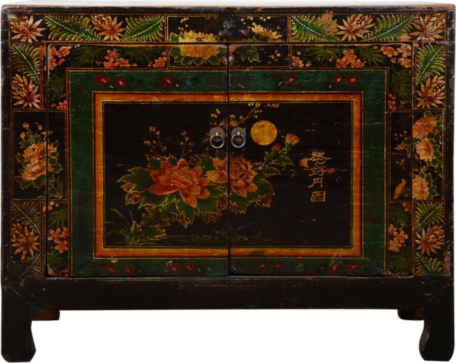 Fine Asianliving Antieke Chinese Kast Handbeschilderd Volle Maan B85xD38xH68cm Chinese Meubels Oosterse Kast