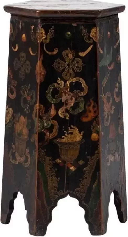 Fine Asianliving Antieke Tibetaanse Plantentafel Draken Handgeschilderd B45xD45xH81cm Chinese Meubels Oosterse Kast - Foto 1