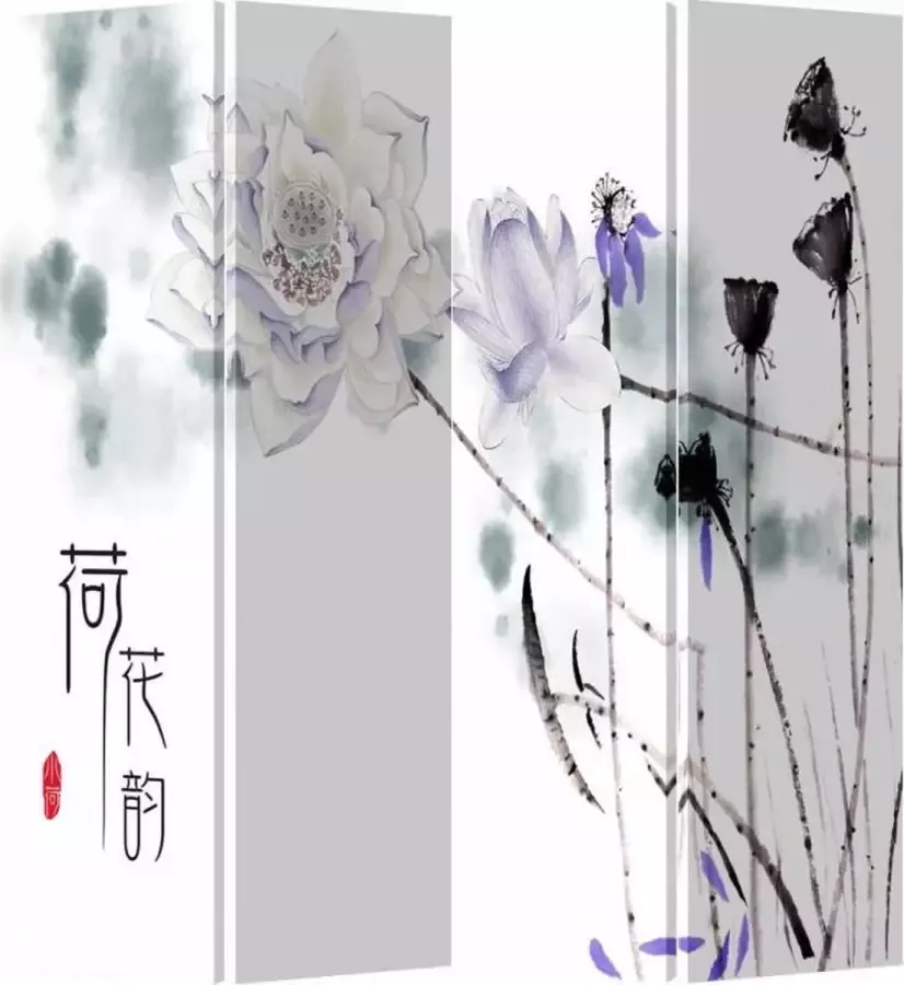Fine Asianliving Chinees Kamerscherm Oosters Scheidingswand B160xH180cm 4 Panelen Lila Lotus - Foto 1